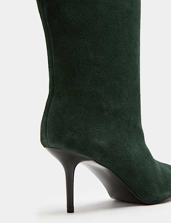 Suede Pointed Toe Stiletto Heel Mid Calf Boots