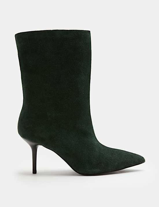 Suede Pointed Toe Stiletto Heel Mid Calf Boots
