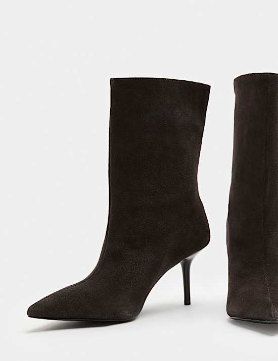 Suede Pointed Toe Stiletto Heel Mid Calf Boots