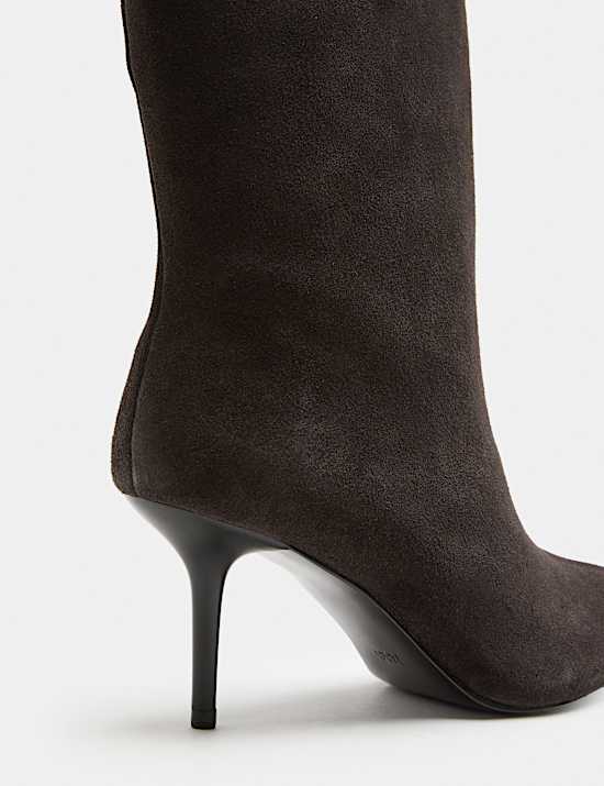 Suede Pointed Toe Stiletto Heel Mid Calf Boots