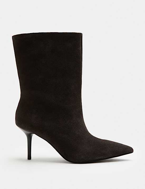 Suede Pointed Toe Stiletto Heel Mid Calf Boots