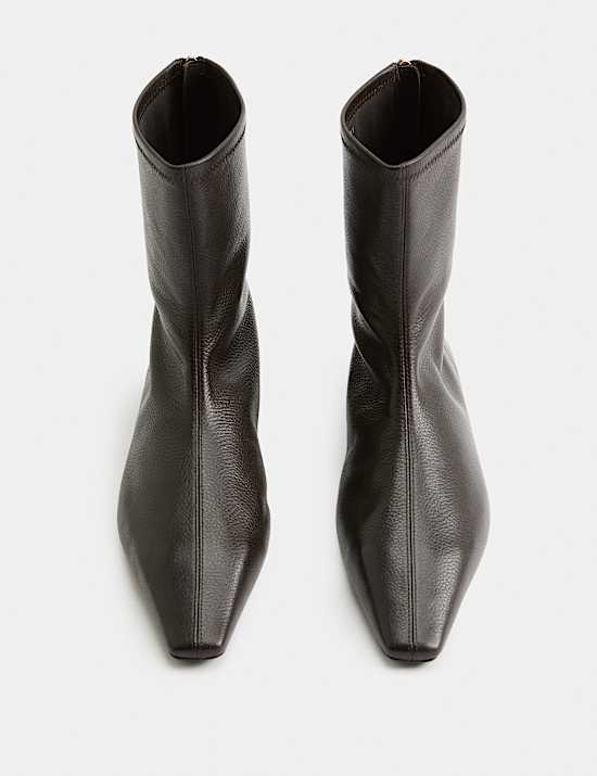 Leather Flat Chisel Toe Sock Boot