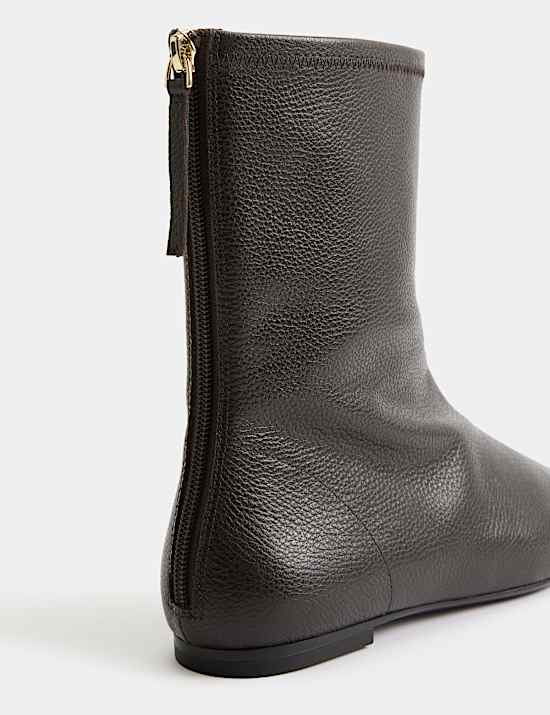Leather Flat Chisel Toe Sock Boot