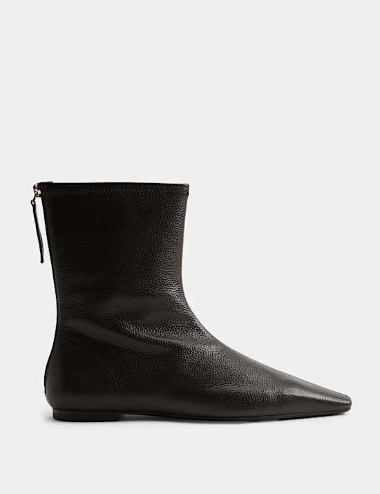 Leather Flat Chisel Toe Sock Boot