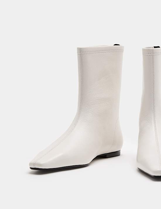 Leather Flat Chisel Toe Sock Boot