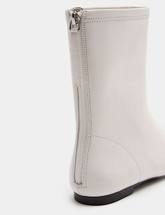 Leather Flat Chisel Toe Sock Boot