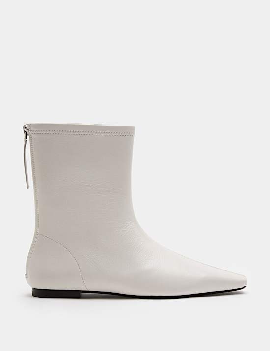 Leather Flat Chisel Toe Sock Boot