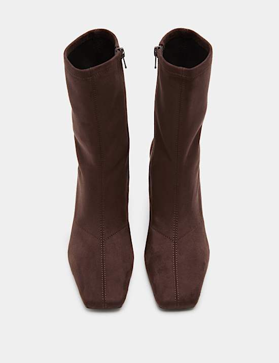 Square Toe Block Heel Sock Boot