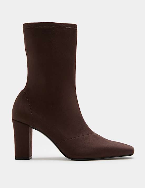 Square Toe Block Heel Sock Boot