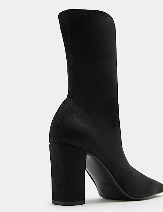 Square Toe Block Heel Sock Boot