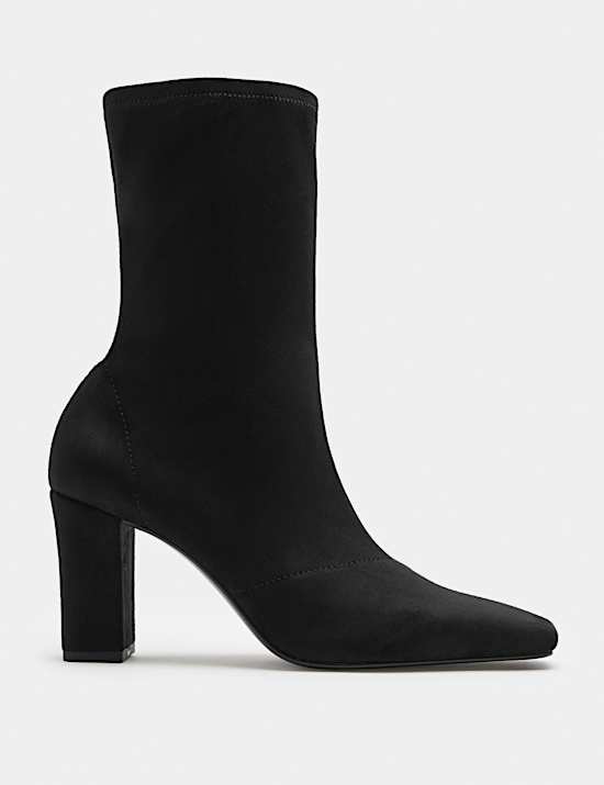 Square Toe Block Heel Sock Boot