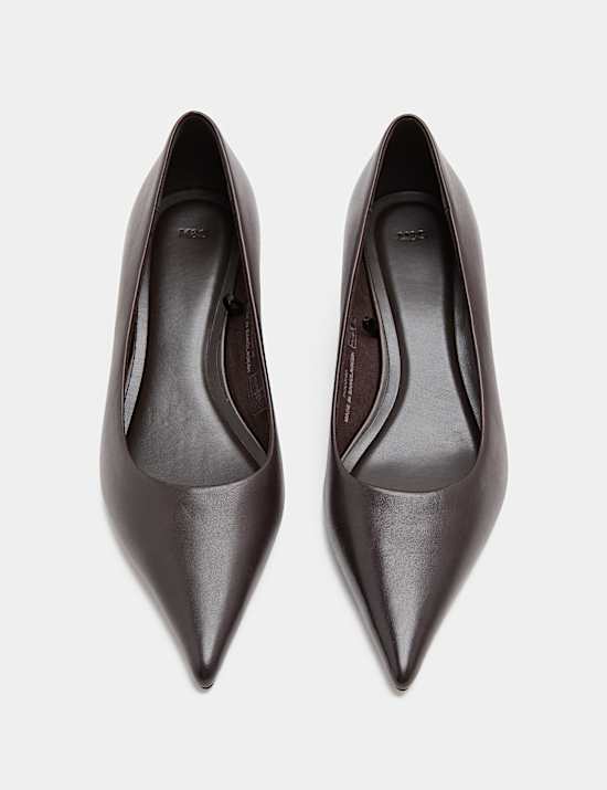 Leather Wedge Heel Pointed Toe Court Shoes