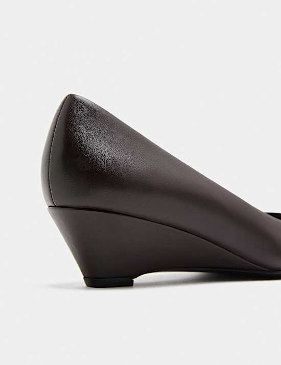 Leather Wedge Heel Pointed Toe Court Shoes