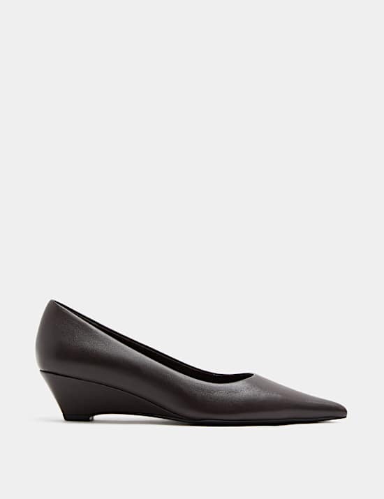 Leather Wedge Heel Pointed Toe Court Shoes
