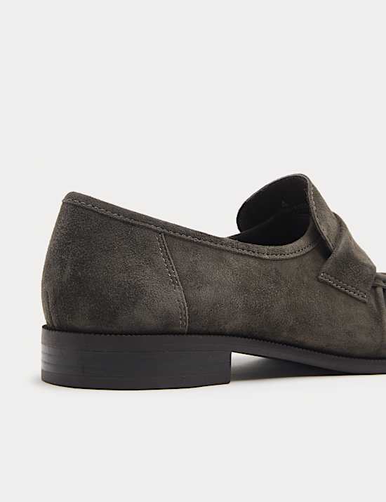 Suede Ruched Block Heel Loafers