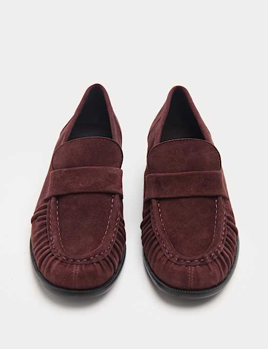 Suede Ruched Block Heel Loafers