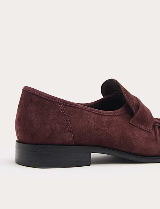 Suede Ruched Block Heel Loafers