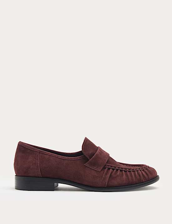 Suede Ruched Block Heel Loafers