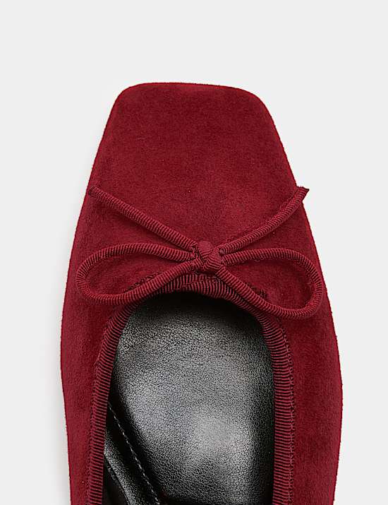 Suede Bow Square Toe Ballet Pumps