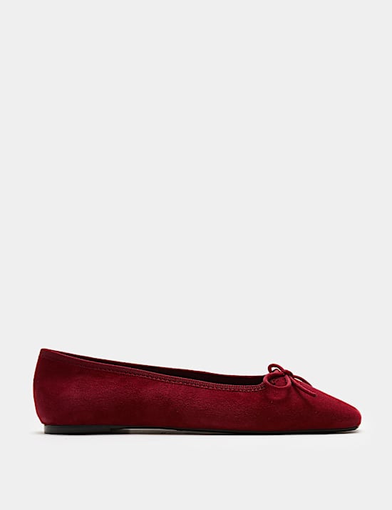 Suede Bow Square Toe Ballet Pumps