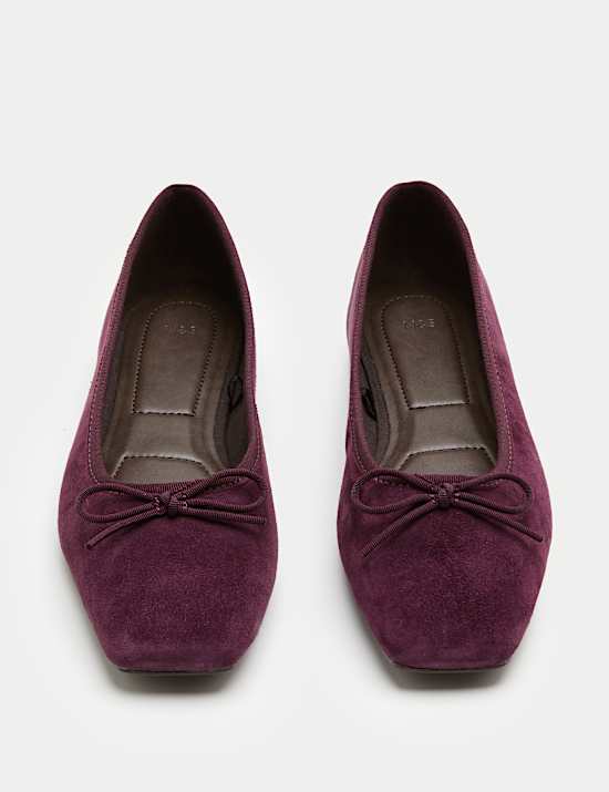 Suede Bow Square Toe Ballet Pumps