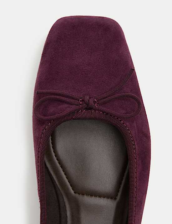 Suede Bow Square Toe Ballet Pumps