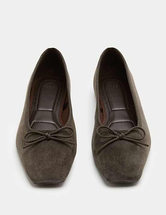 Suede Bow Square Toe Ballet Pumps