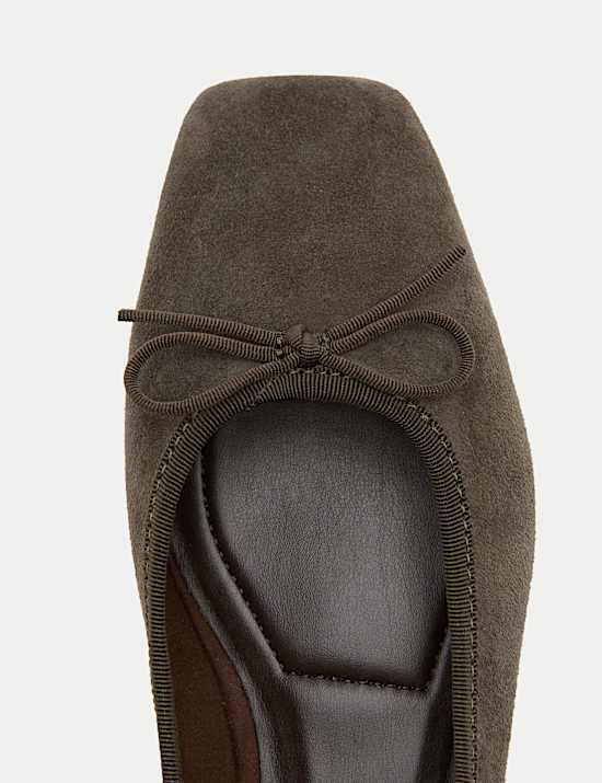 Suede Bow Square Toe Ballet Pumps