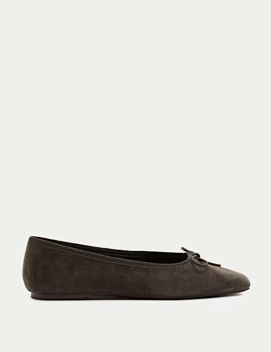 Suede Bow Square Toe Ballet Pumps