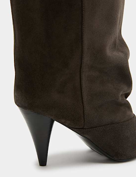 Suede Ruched Stiletto Heel Knee High Boots