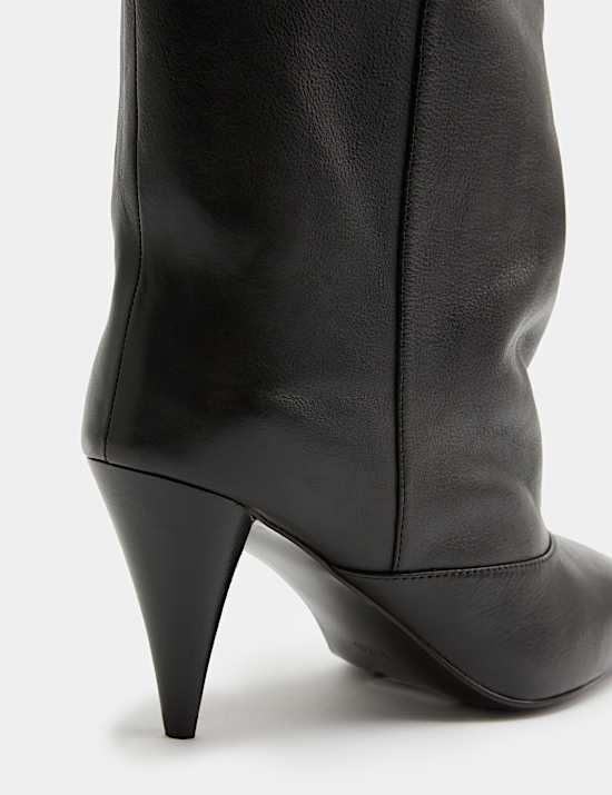 Leather Ruched Stiletto Heel Knee High Boots