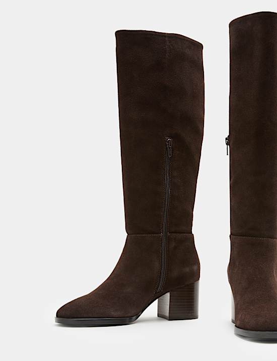 Suede Block Heel Knee High Boots