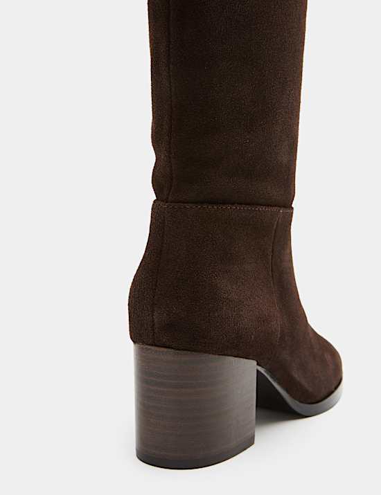 Suede Block Heel Knee High Boots