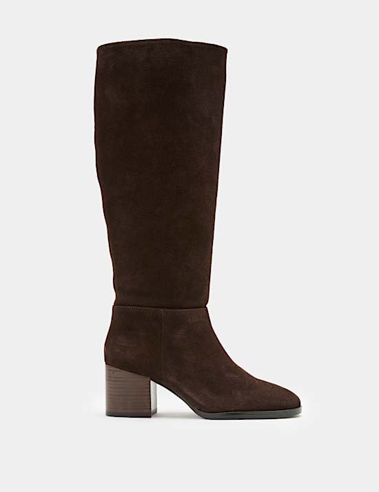Suede Block Heel Knee High Boots