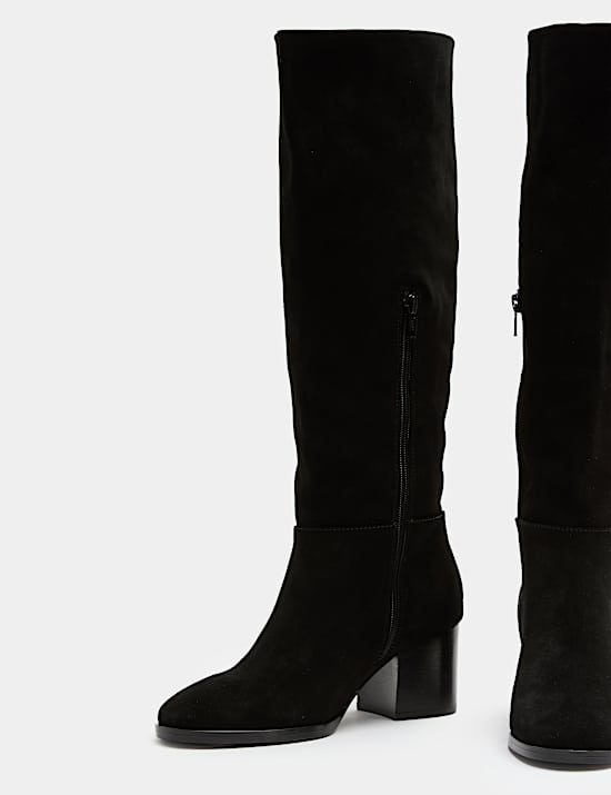 Suede Block Heel Knee High Boots