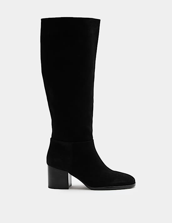 Suede Block Heel Knee High Boots