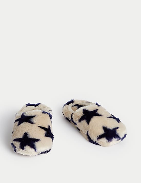 Faux Fur Star Round Toe Mule Slippers
