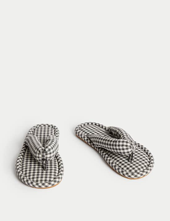 Gingham Open Toe Thong Slippers