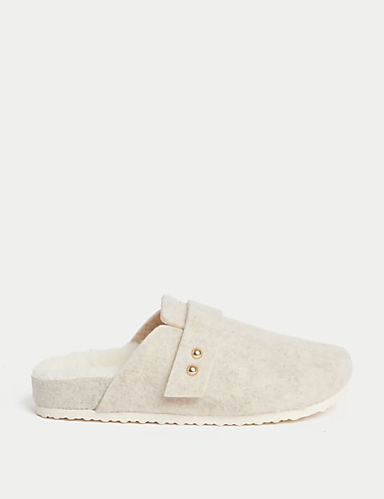 Felt Faux Fur Lined Clog Slippers