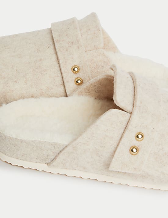 Felt Faux Fur Lined Clog Slippers