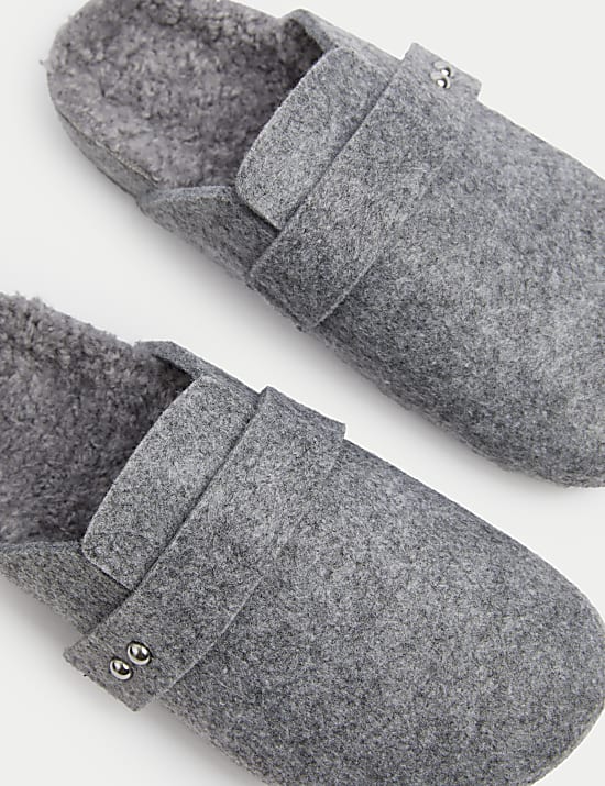 Felt Faux Fur Lined Clog Slippers