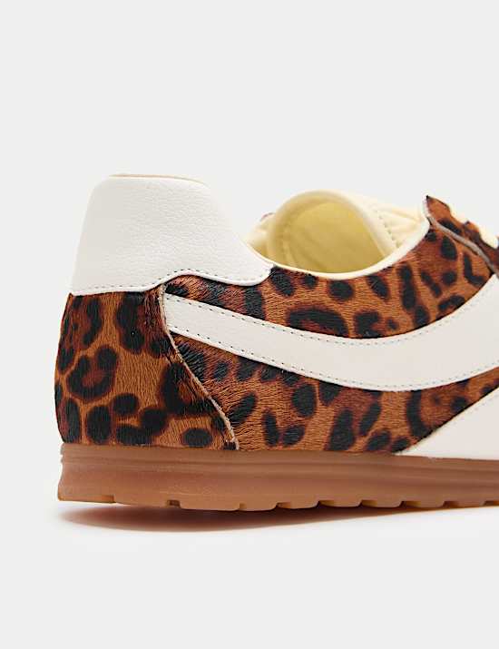 Leather Hair On Leopard Print Trainers