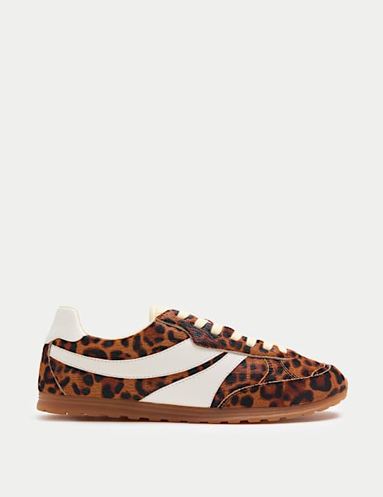Leather Hair On Leopard Print Trainers