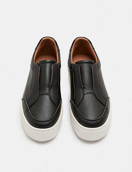 Leather Slip On Platform Trainers