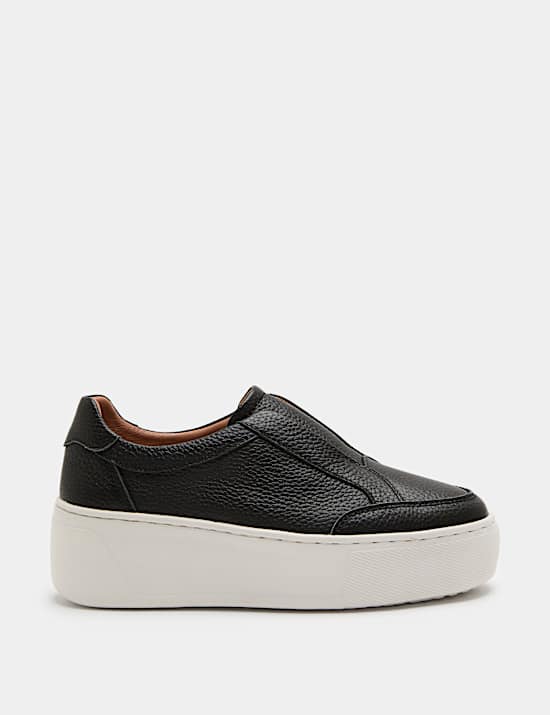 Leather Slip On Platform Trainers