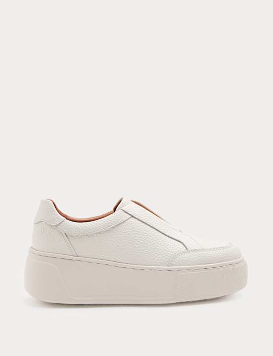 Leather Slip On Platform Trainers