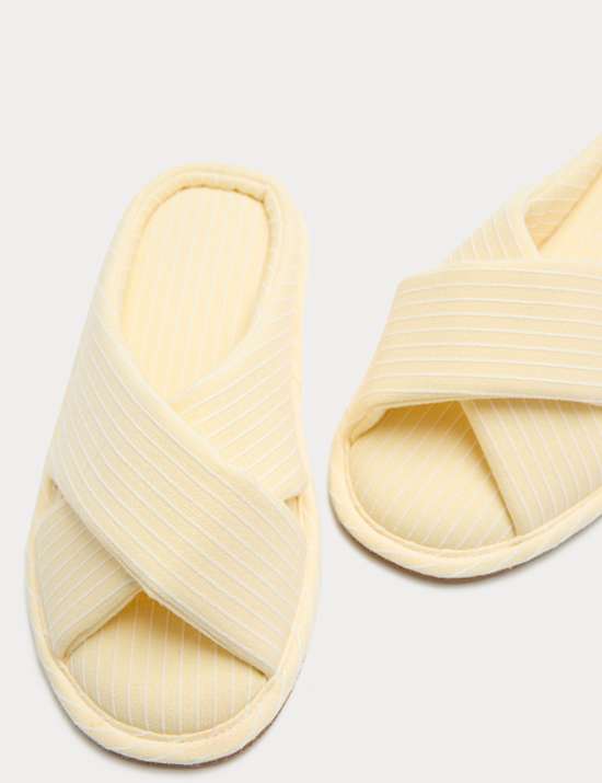 Striped Crossover Strap Open Toe Slippers