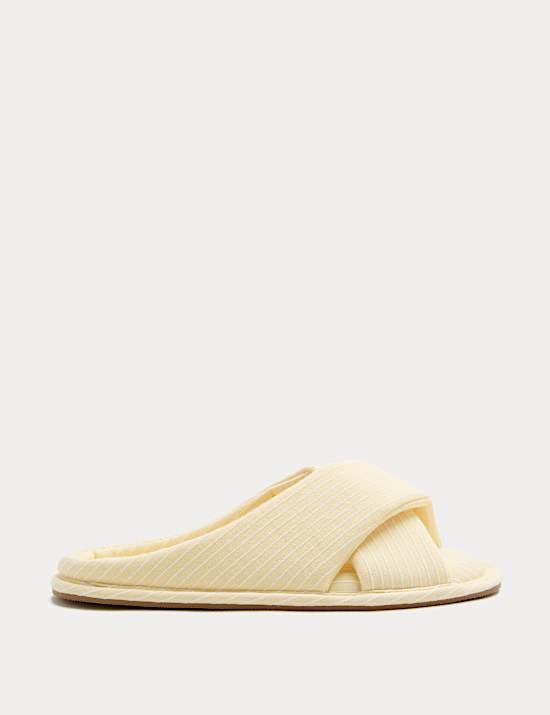 Striped Crossover Strap Open Toe Slippers