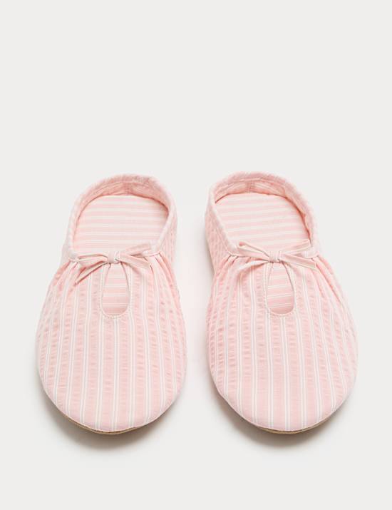 Striped Bow Mule Slippers