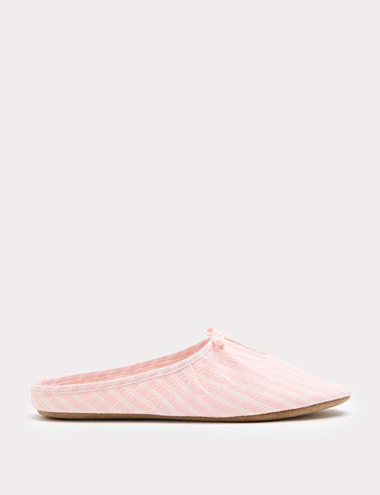 Striped Bow Mule Slippers